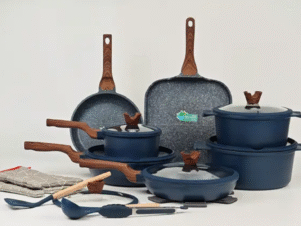 set ecologico da 21 pezzi di qualità chef: resistente e atossico, colore blu copy