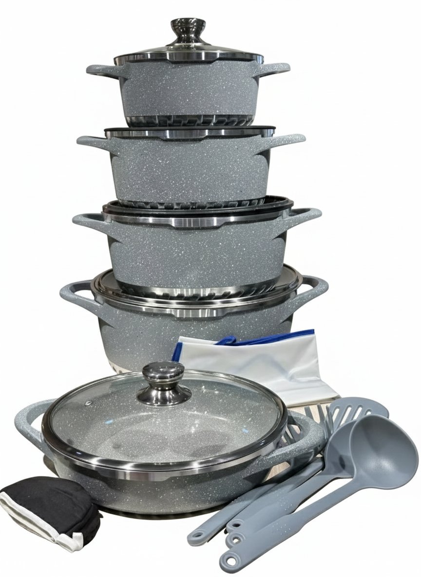 2025/10/1000056673.jpg 17 pezzi set di pentole antiaderente, adatte al forno e prive di tossine colore grigio