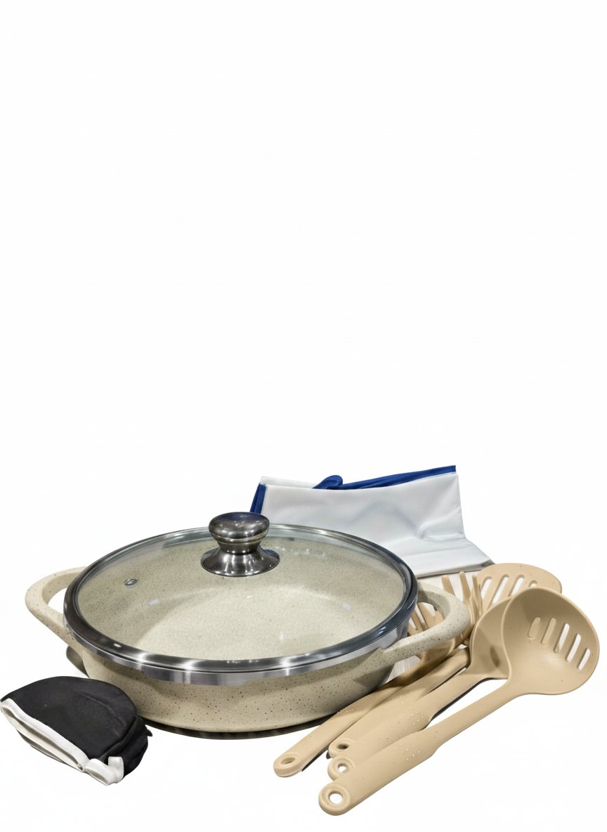 2025/10/1000056676.jpg 17 pezzi set di pentole antiaderente, adatte al forno e prive di tossine colore bianco