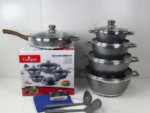 set di pentole premium ecologiche da 15 pezzi con coperchi in vetro" grigio