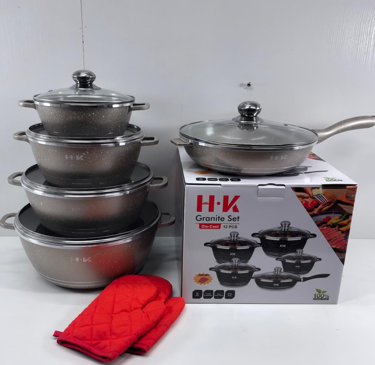 Emirad Morgan HKPOT SET 12pcs/set 20-24-28-32cm Casserole with glass lid 28cm deep fry
